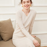 Women's Cashmere Long V Neck Cashmere Dresses